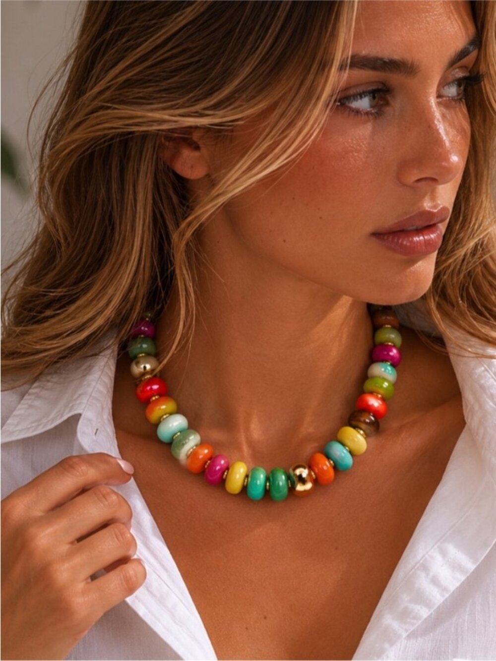 New! Coastal Multicolor Chunky Beaded Dopamine Necklace NWOT - Picture 2 of 3